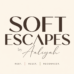 Soft Escapes by Aaliyah luxury logo in warm espresso brown on a soft cream background, featuring bold editorial serif typography paired with an elegant handwritten signature-style script for a refined feminine aesthetic.